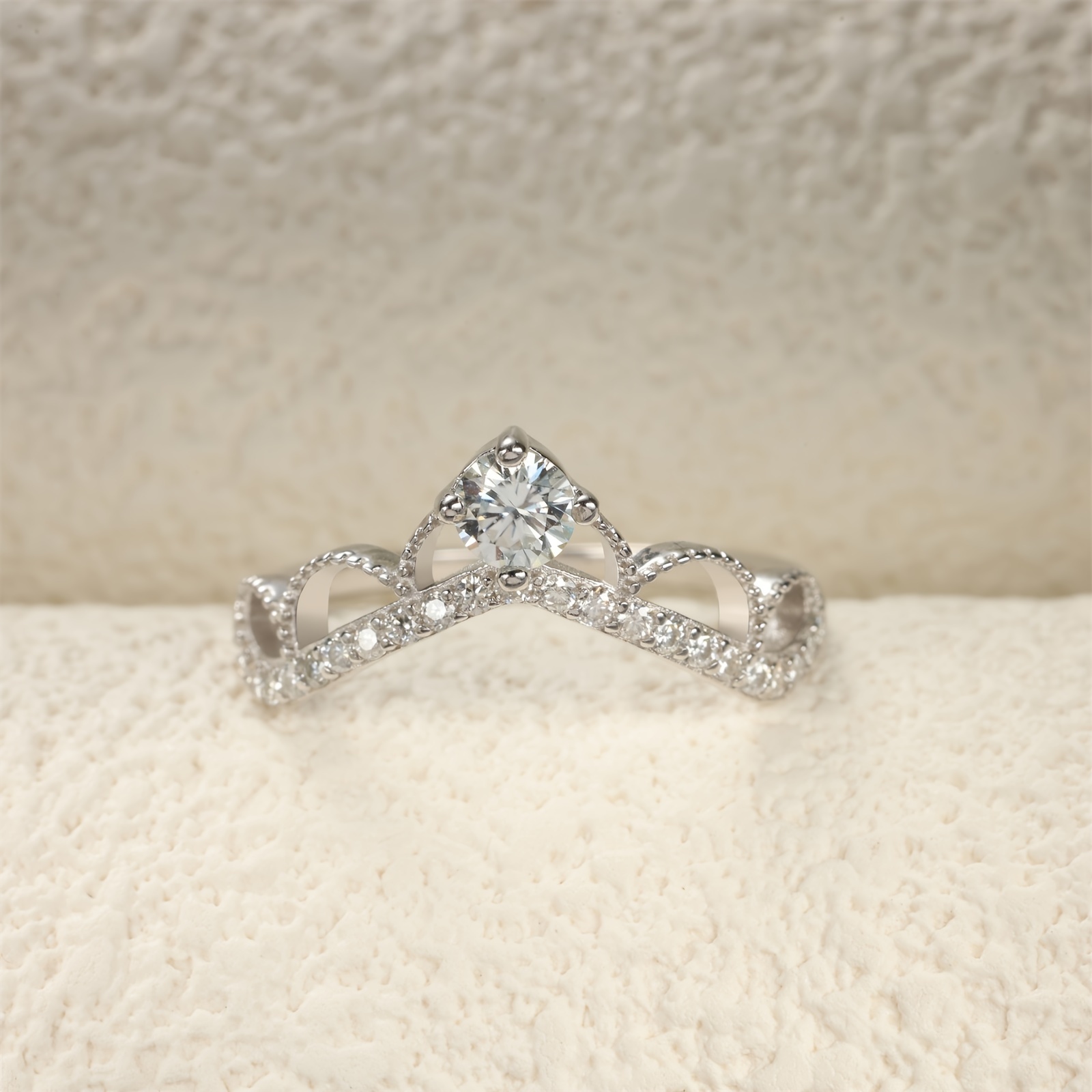 S925 Silver Ring Moissanite Stone Crown Tiara Wedding Band Mother's Ring